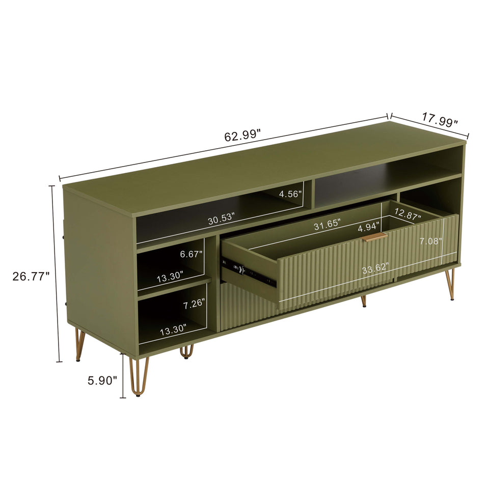 Dumbo 63" Fluted TV Stand in Olive Green
