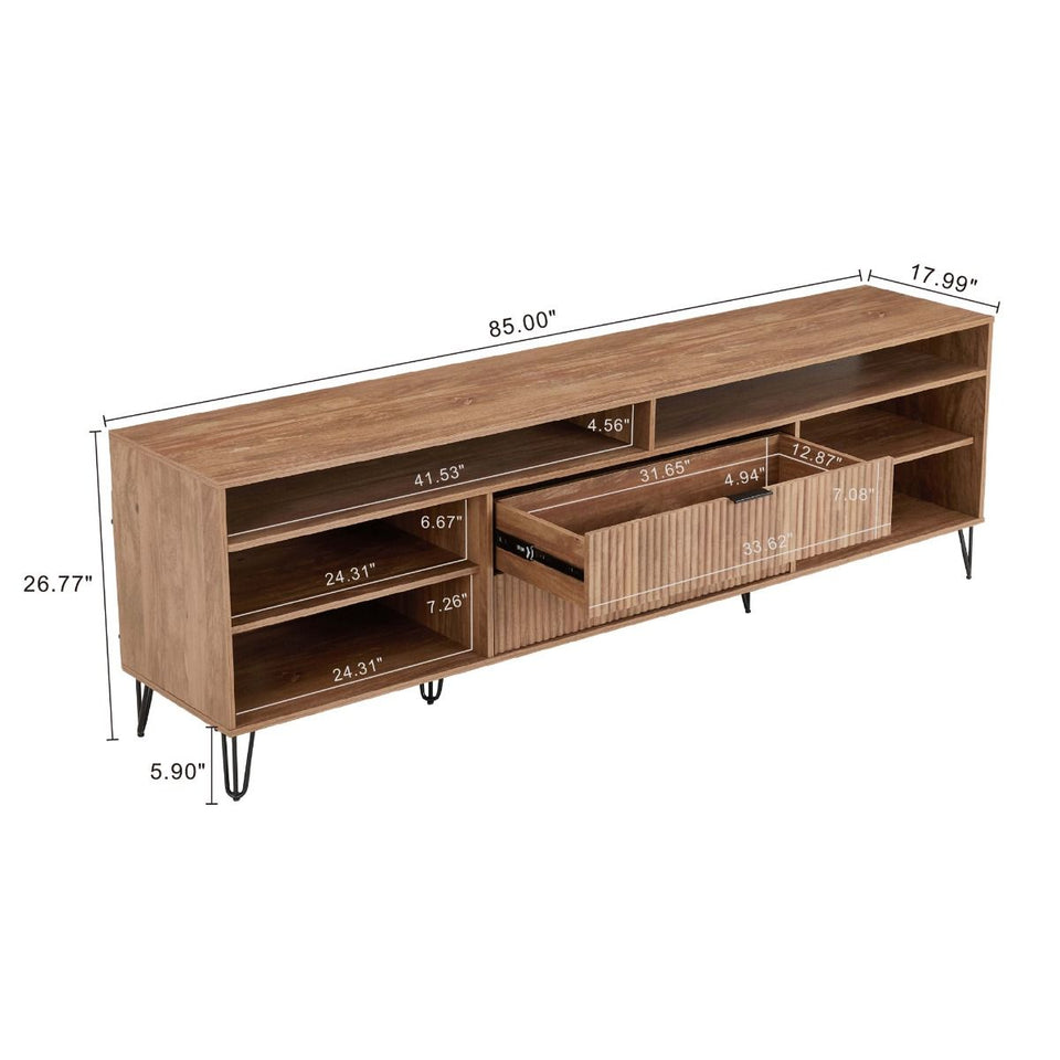 Dumbo 85" Fluted TV Stand in Golden Brown
