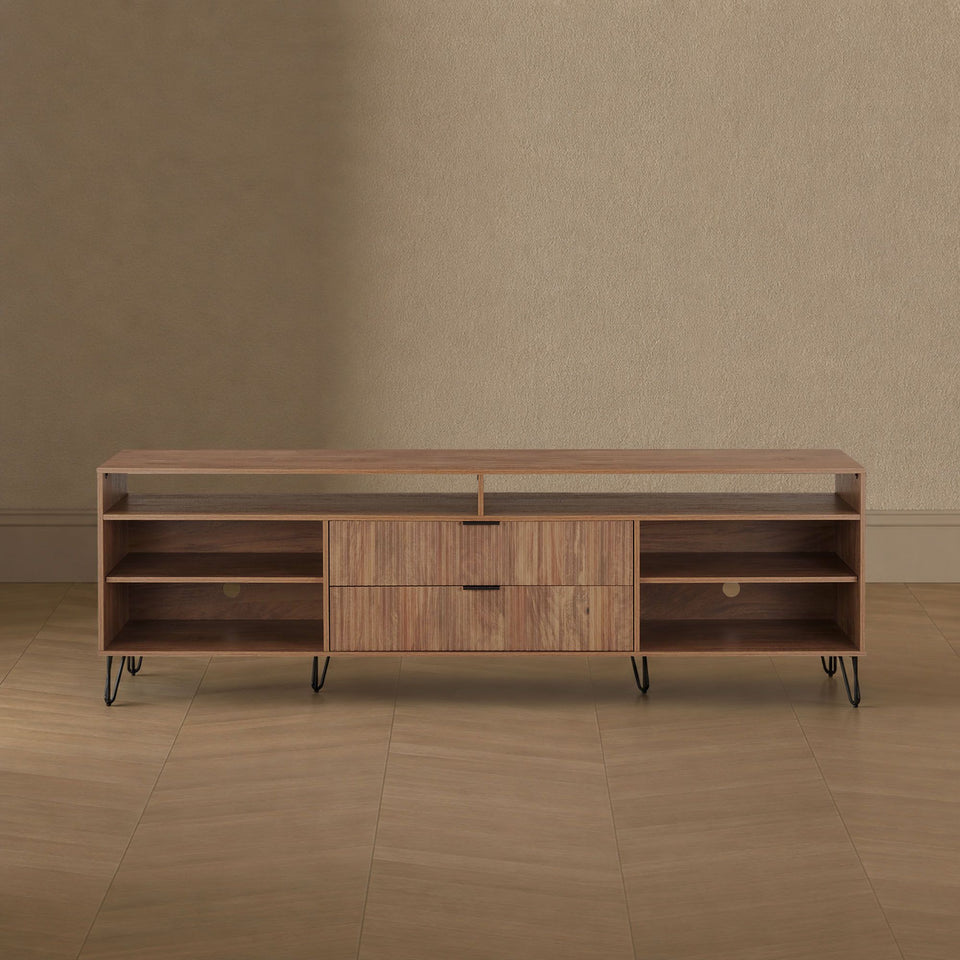 Dumbo 85" Fluted TV Stand in Golden Brown - lifestyle   front