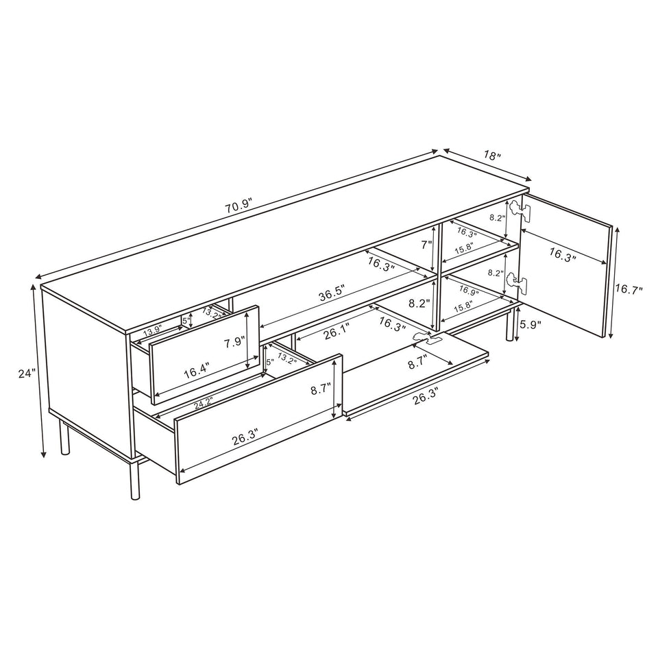 Arvon 71" TV Stand with Metal Legs
