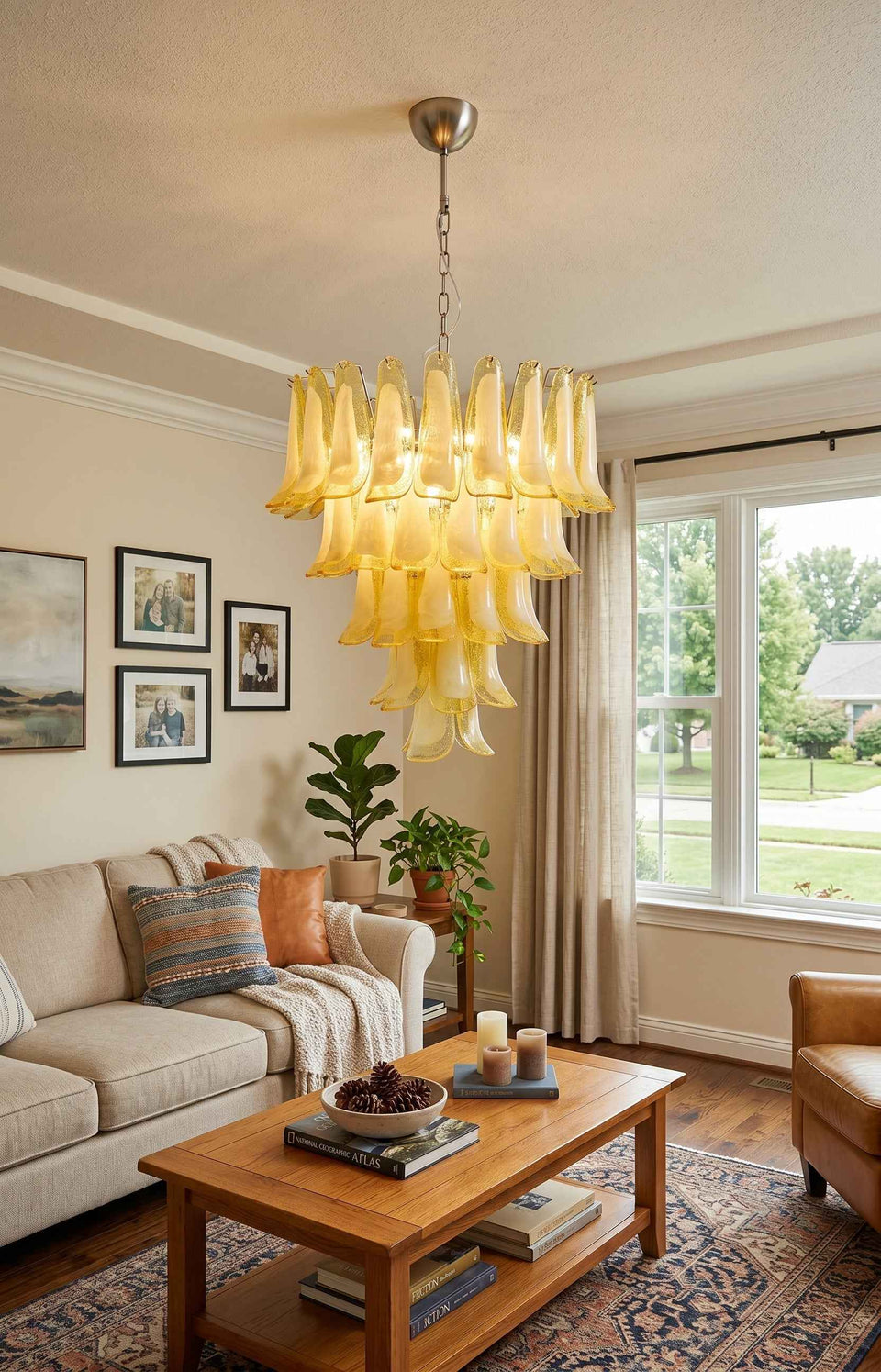 glass chandelier - side angle view