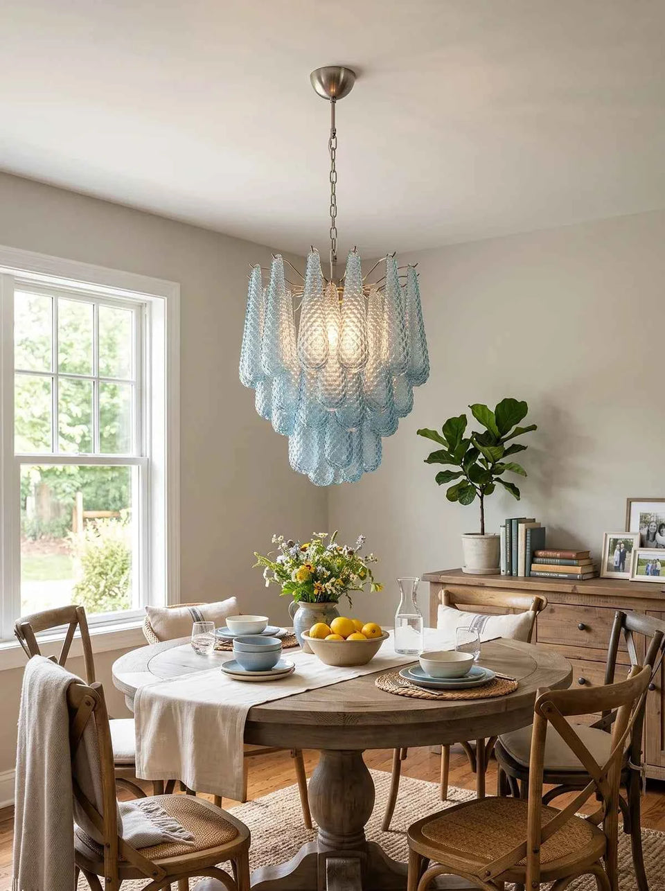glass chandelier - side angle view