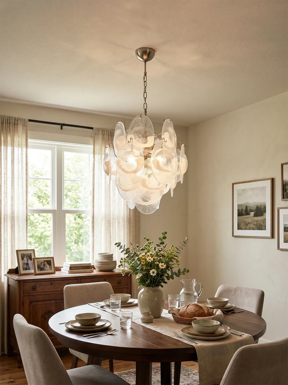 glass chandelier - side angle view