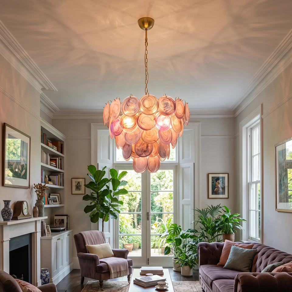 Amaris Swirled Disc Pink Glass Chandelier
