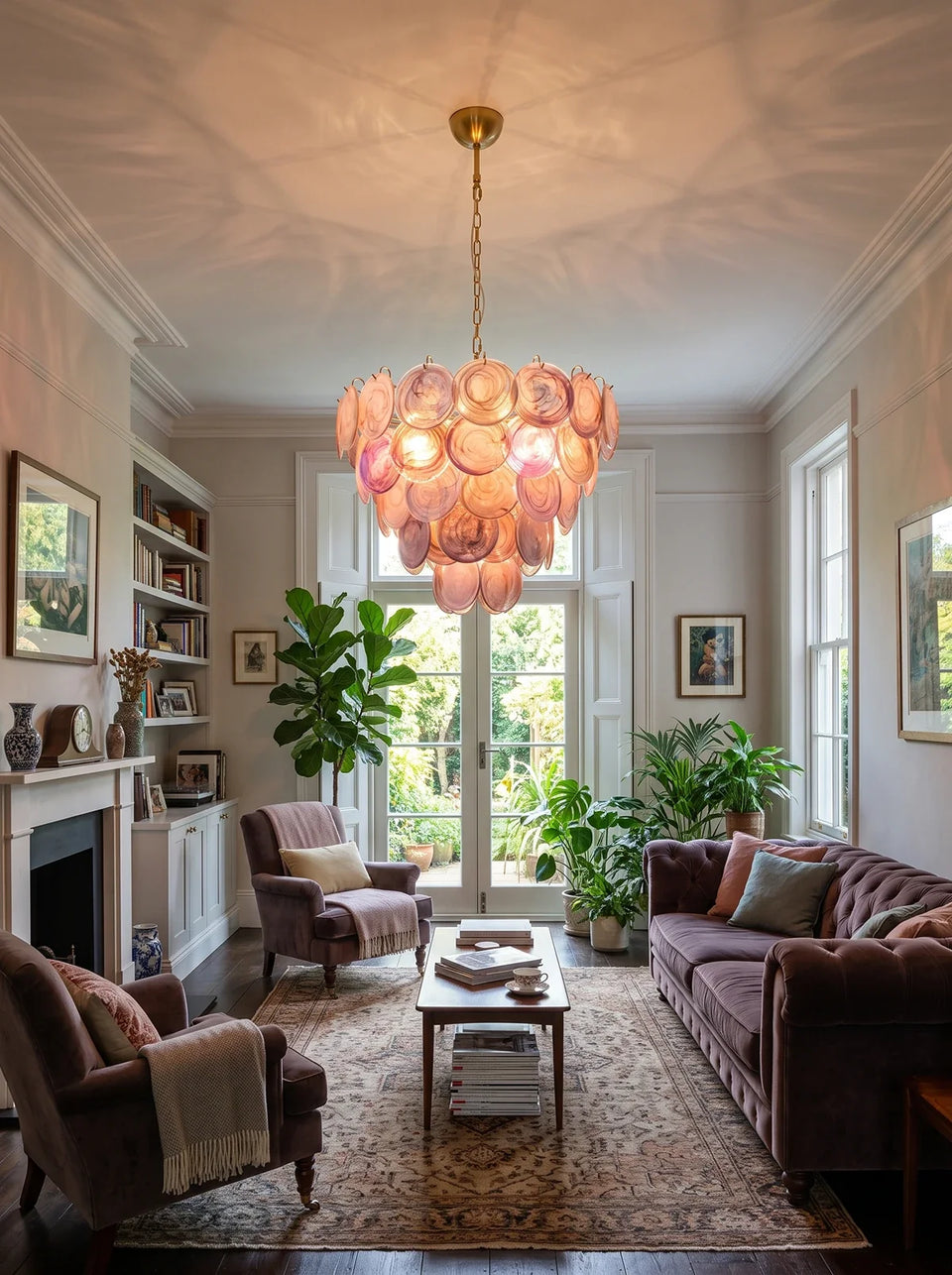 Amaris Swirled Disc Pink Glass Chandelier