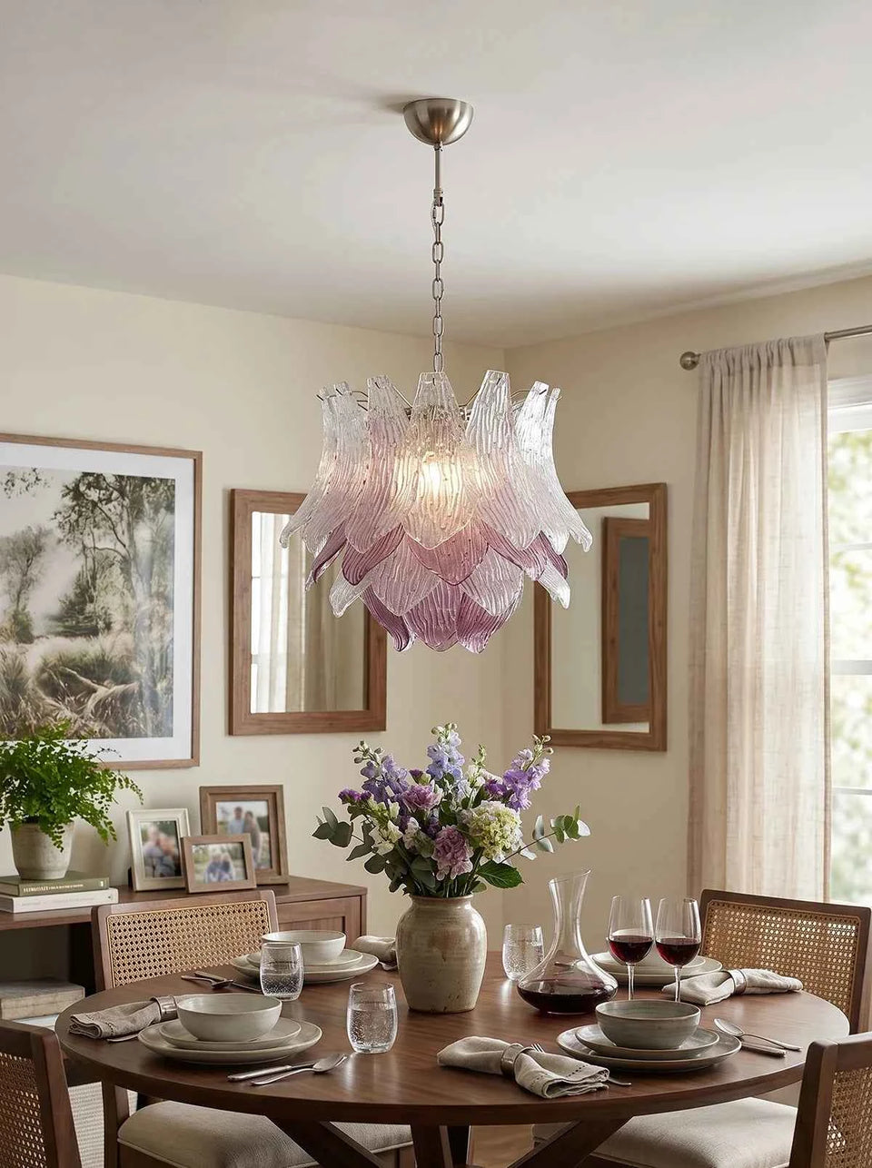 glass chandelier - side angle view