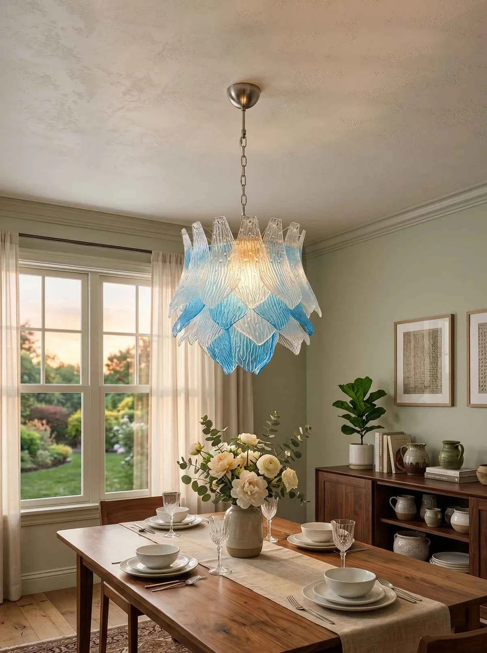 glass chandelier - side angle view