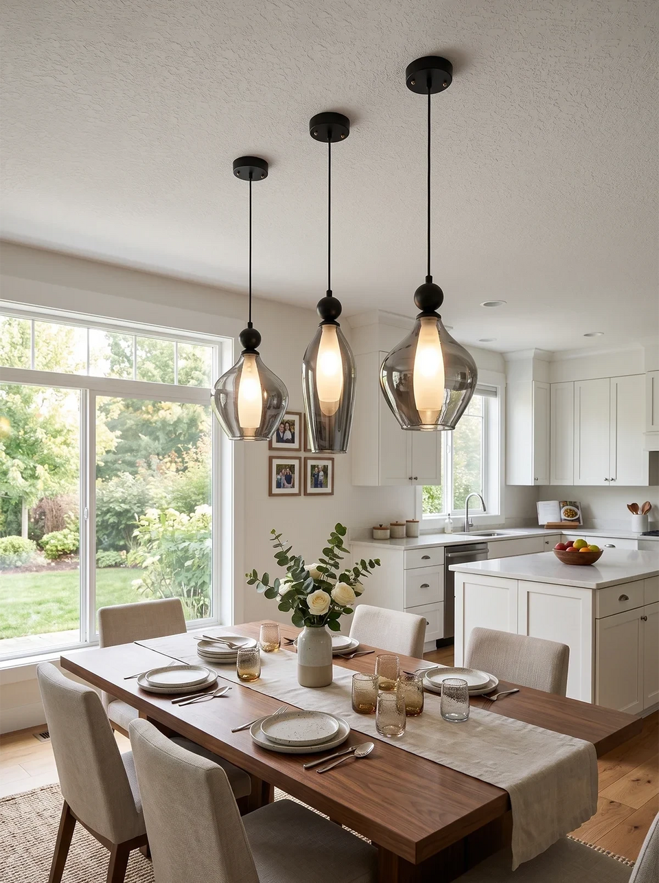 Black & Smoke Grey glass pendant light - side angle view