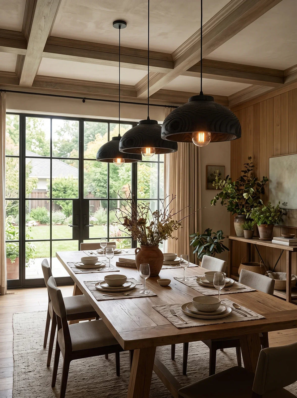 Black wood pendant light - side angle view