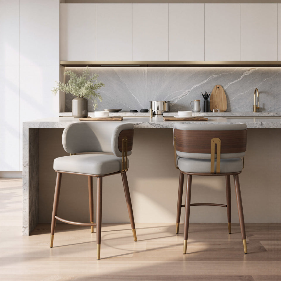 Brew Counter Stool Beige & Walnut