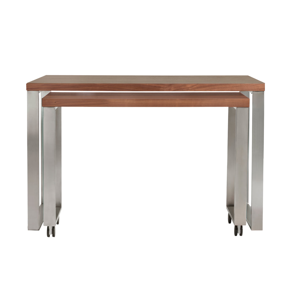 Dillon Side Return in American Walnut Veneer with Brushed Stainless Steel Base