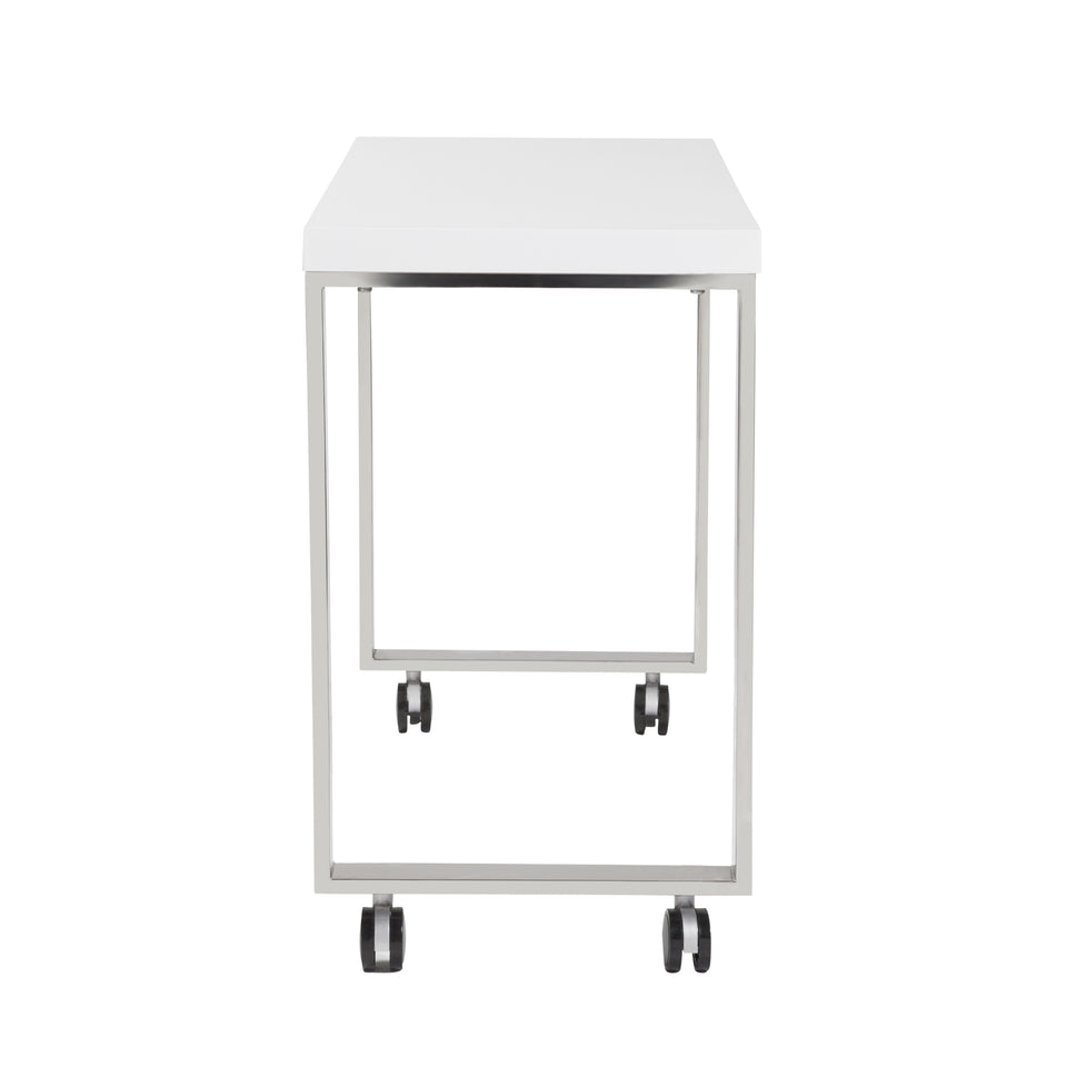 Dillon Side Return in High Gloss White with Polished Stainless Steel Base