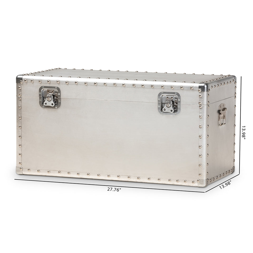 Serge French industrial silver metal storage trunk.