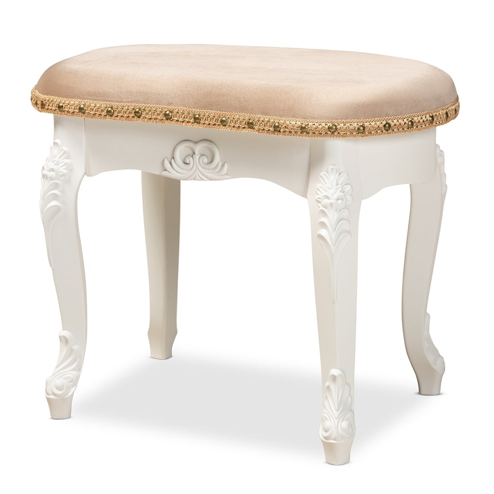 Gabrielle traditional French country provincial vanity ottoman.