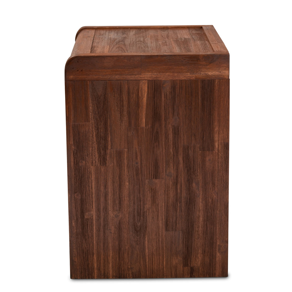 Torres modern and contemporary brown oak finished 2-drawer wood nightstand.