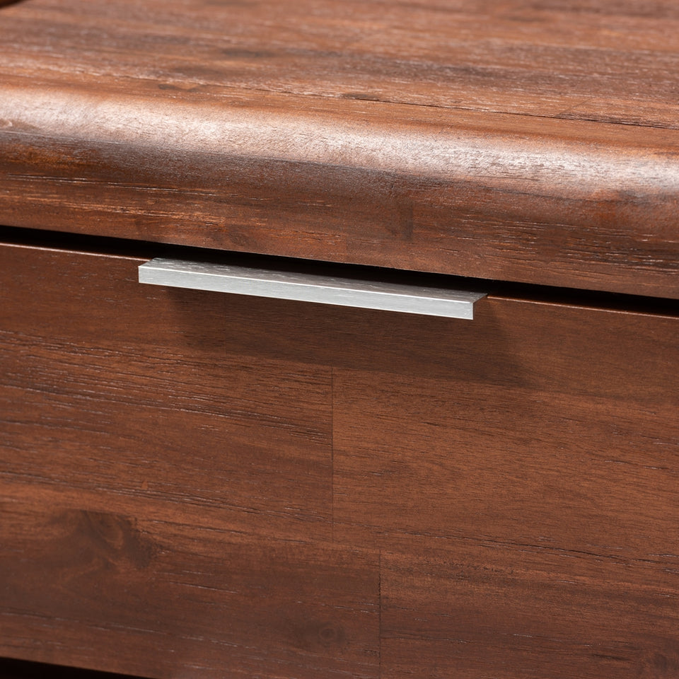 Torres modern and contemporary brown oak finished 2-drawer wood nightstand.