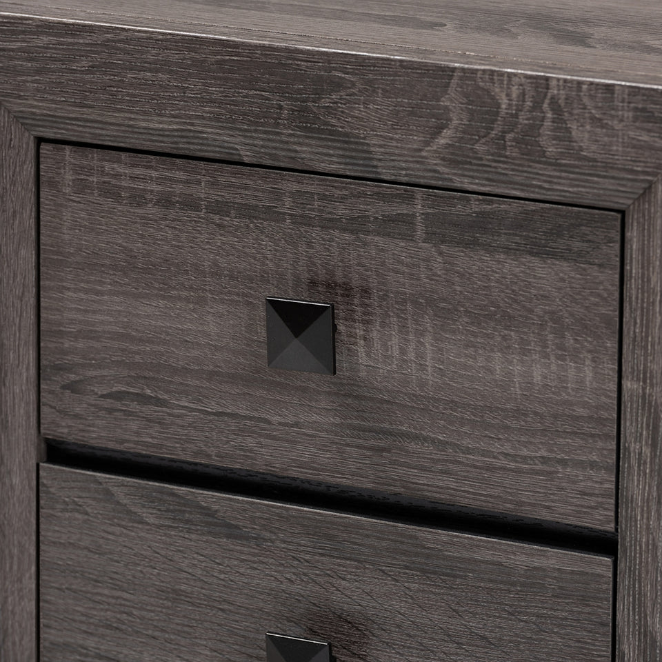 Feyan mid-century modern grey finished 2-drawer wood nightstand.