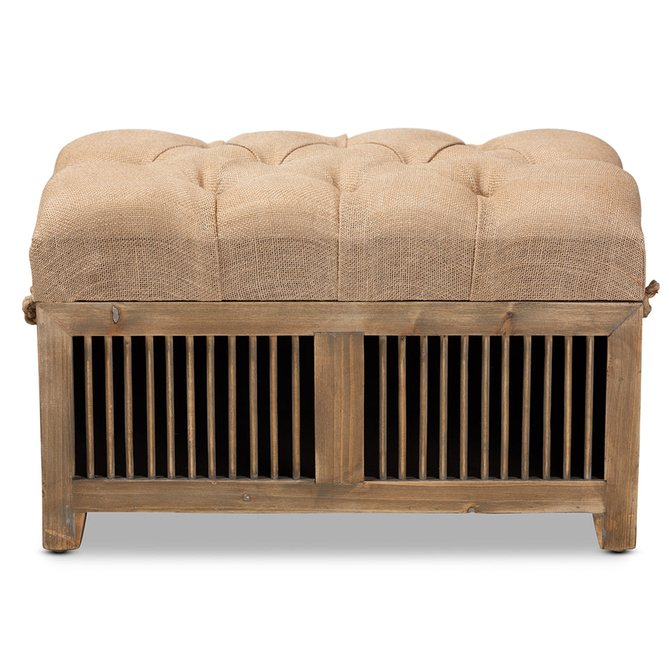 Clement rustic transitional farmhouse 2-piece wood spindle storage trunk ottoman set.