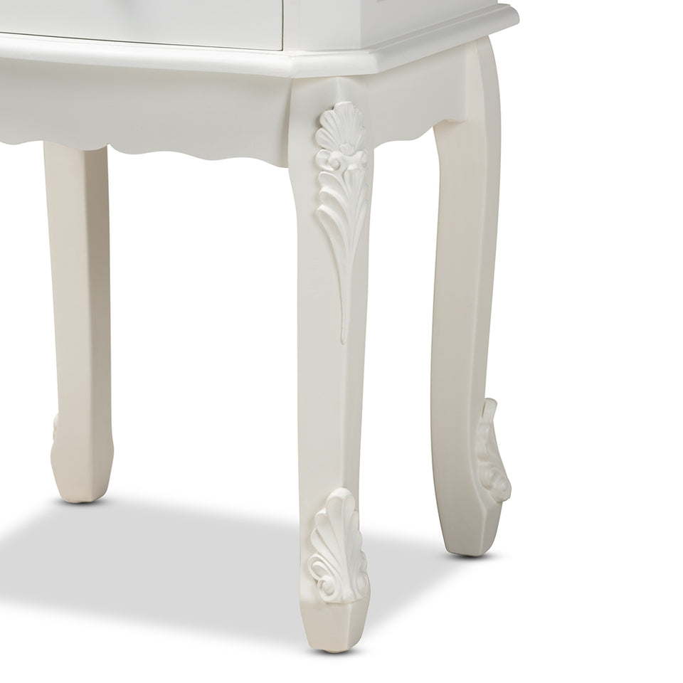 Sophia classic and traditional french white finished wood 2-drawer nightstand.