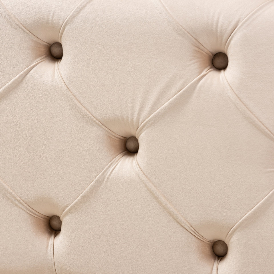 Jasmine modern velvet fabric upholstered button tufted bench ottoman.