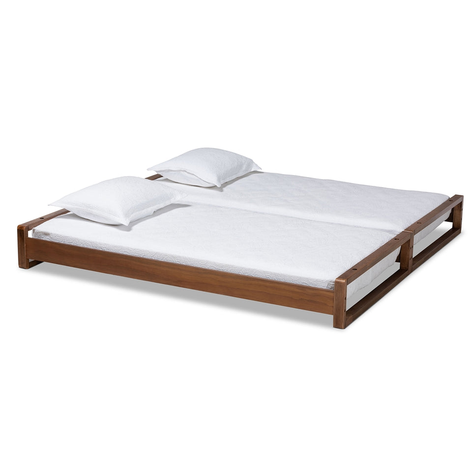 Klara modern and contemporary walnut finished wood expandable twin size to king size bed frame.