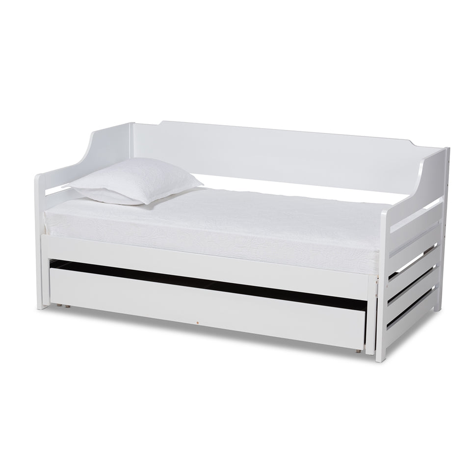 Jameson modern and transitional white finished expandable twin size to king size daybed with storage drawer.