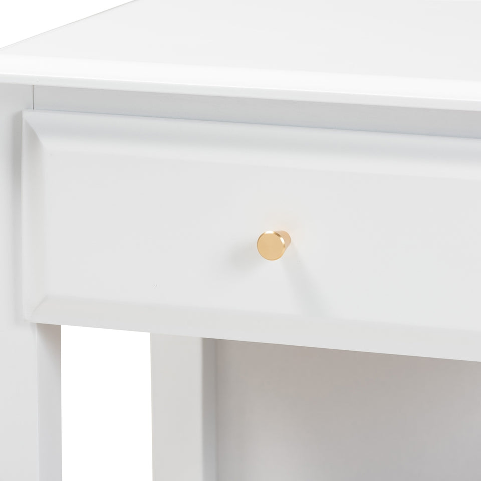 Naomi classic and transitional white finished wood 1-drawer bedroom nightstand.