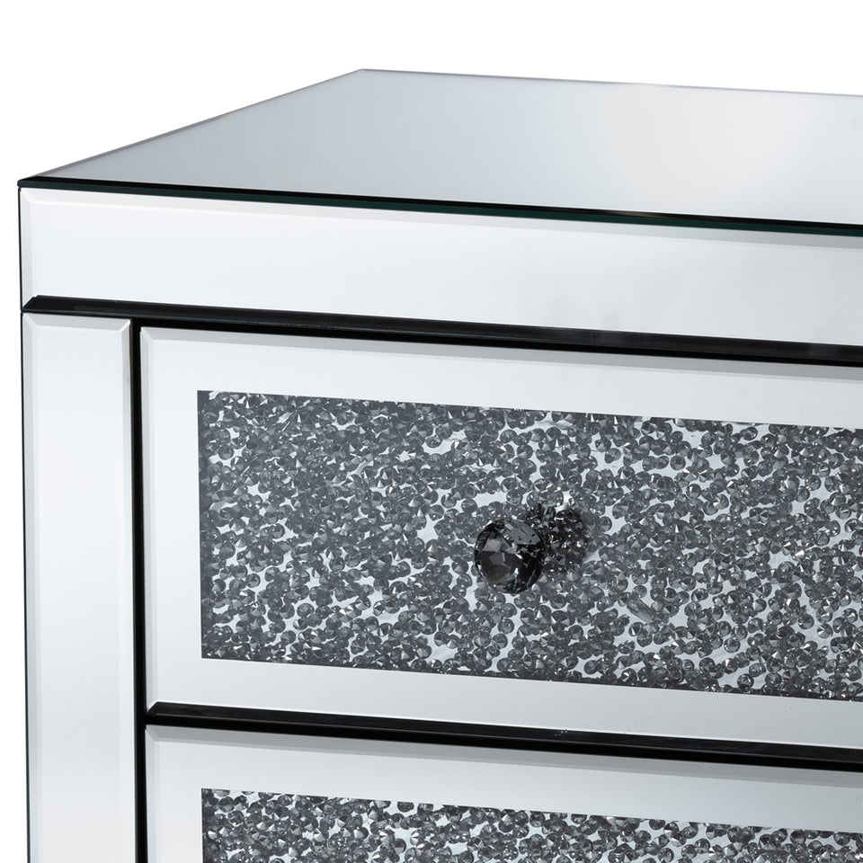 Ralston contemporary glam and luxe mirrored 3-drawer nightstand.