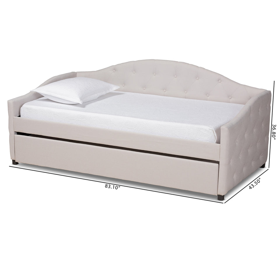 Becker modern and contemporary transitional beige fabric upholstered twin size daybed with trundle.