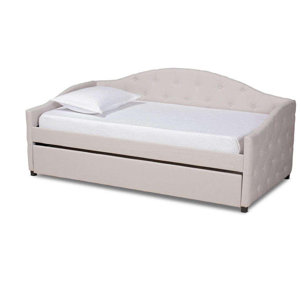 Becker modern and contemporary transitional beige fabric upholstered twin size daybed with trundle.