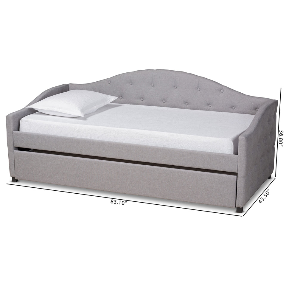 Becker modern and contemporary transitional grey fabric upholstered twin size daybed with trundle.