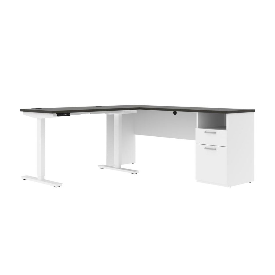 BESTAR Upstand 72W L-Shaped Electric Standing Desk in deep grey & white