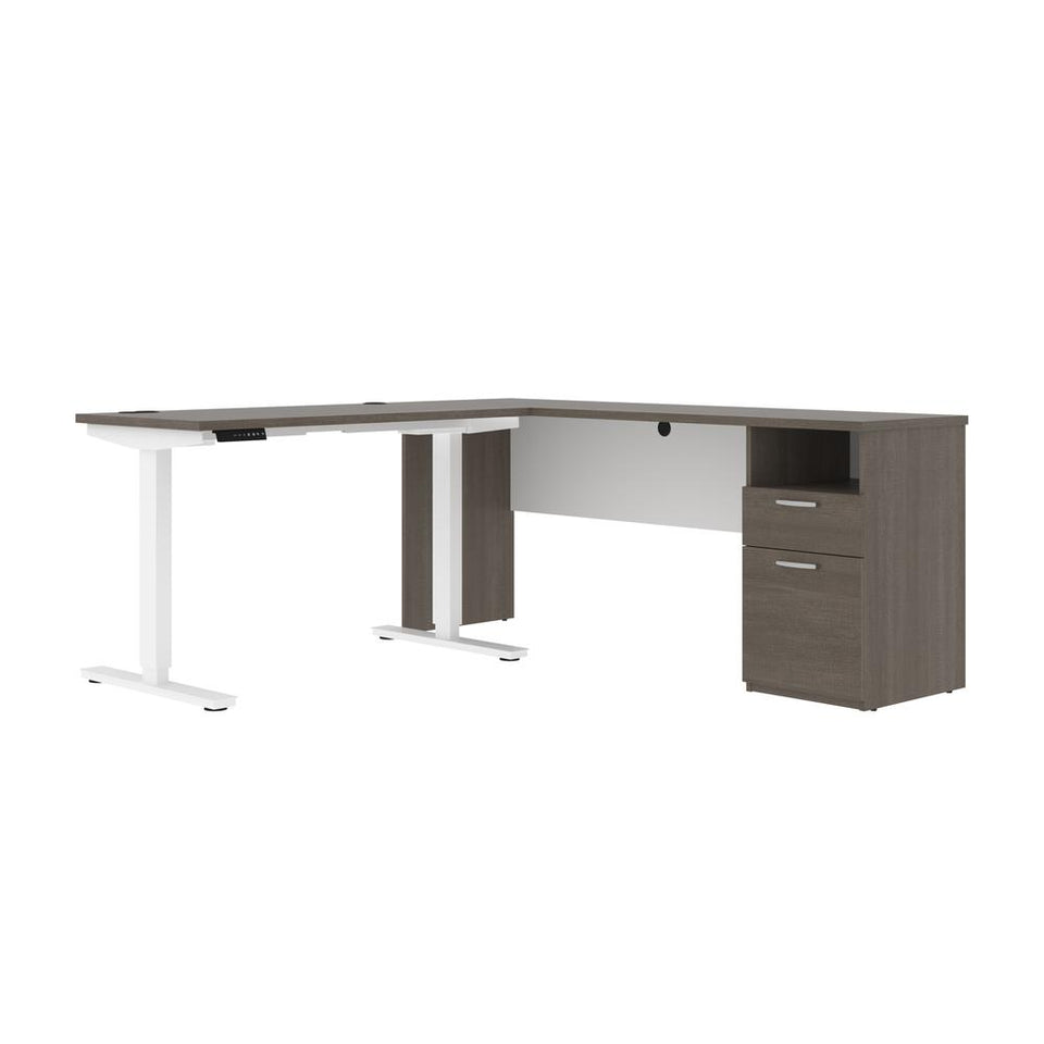 BESTAR Upstand 72W L-Shaped Electric Standing Desk in bark grey & white