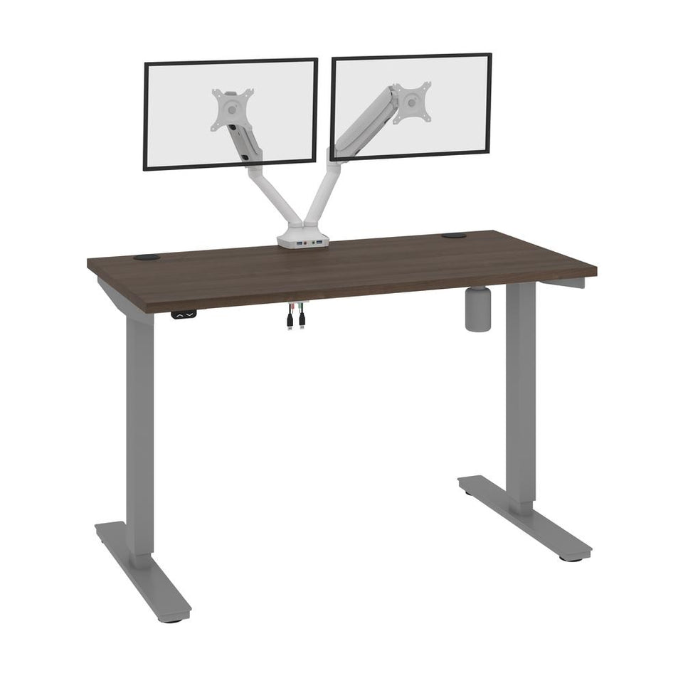 Bestar Upstand 48W x 24D Standing Desk with Dual Monitor Arm in antigua