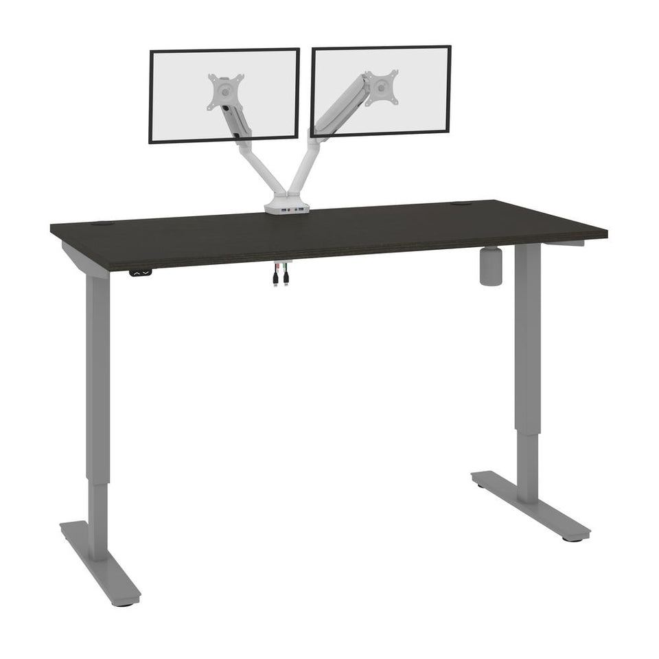 Bestar Upstand 60W x 30D Standing Desk with Dual Monitor Arm in deep grey