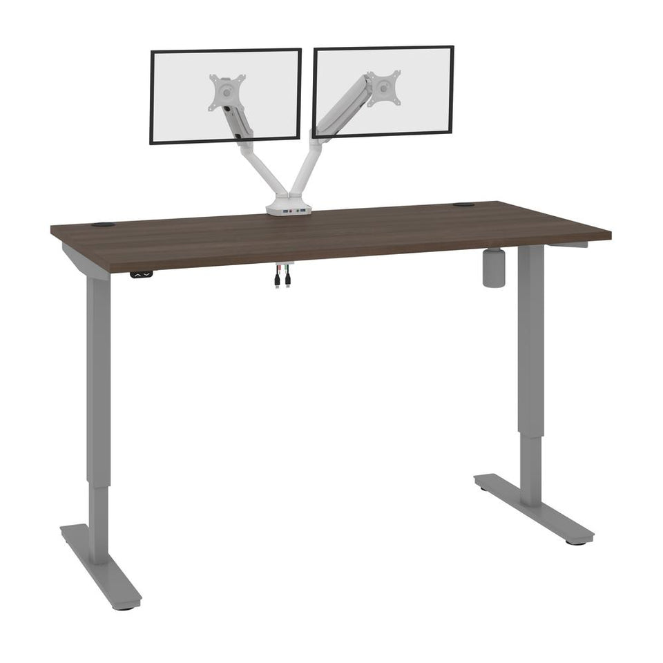 Bestar Upstand 60W x 30D Standing Desk with Dual Monitor Arm in antigua