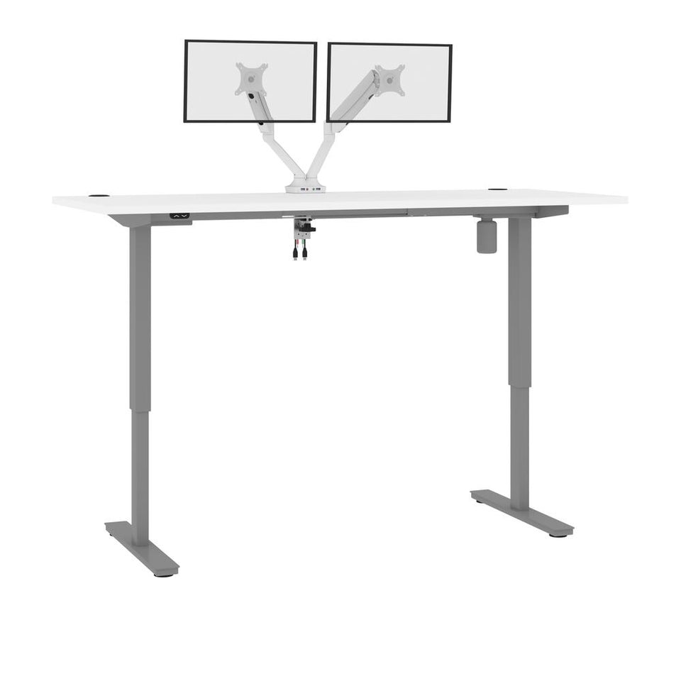 Bestar Upstand 72W x 30D Standing Desk with Dual Monitor Arm in white