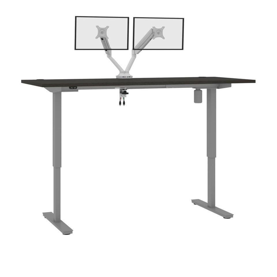 Bestar Upstand 72W x 30D Standing Desk with Dual Monitor Arm in deep grey