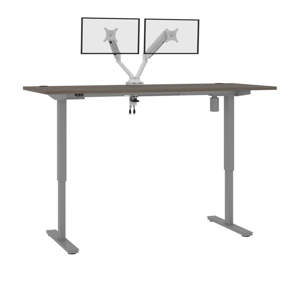 Bestar Upstand 72W x 30D Standing Desk with Dual Monitor Arm in bark grey