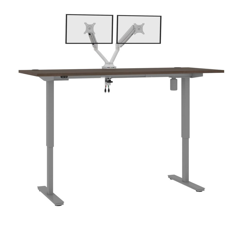 Bestar Upstand 72W x 30D Standing Desk with Dual Monitor Arm in antigua