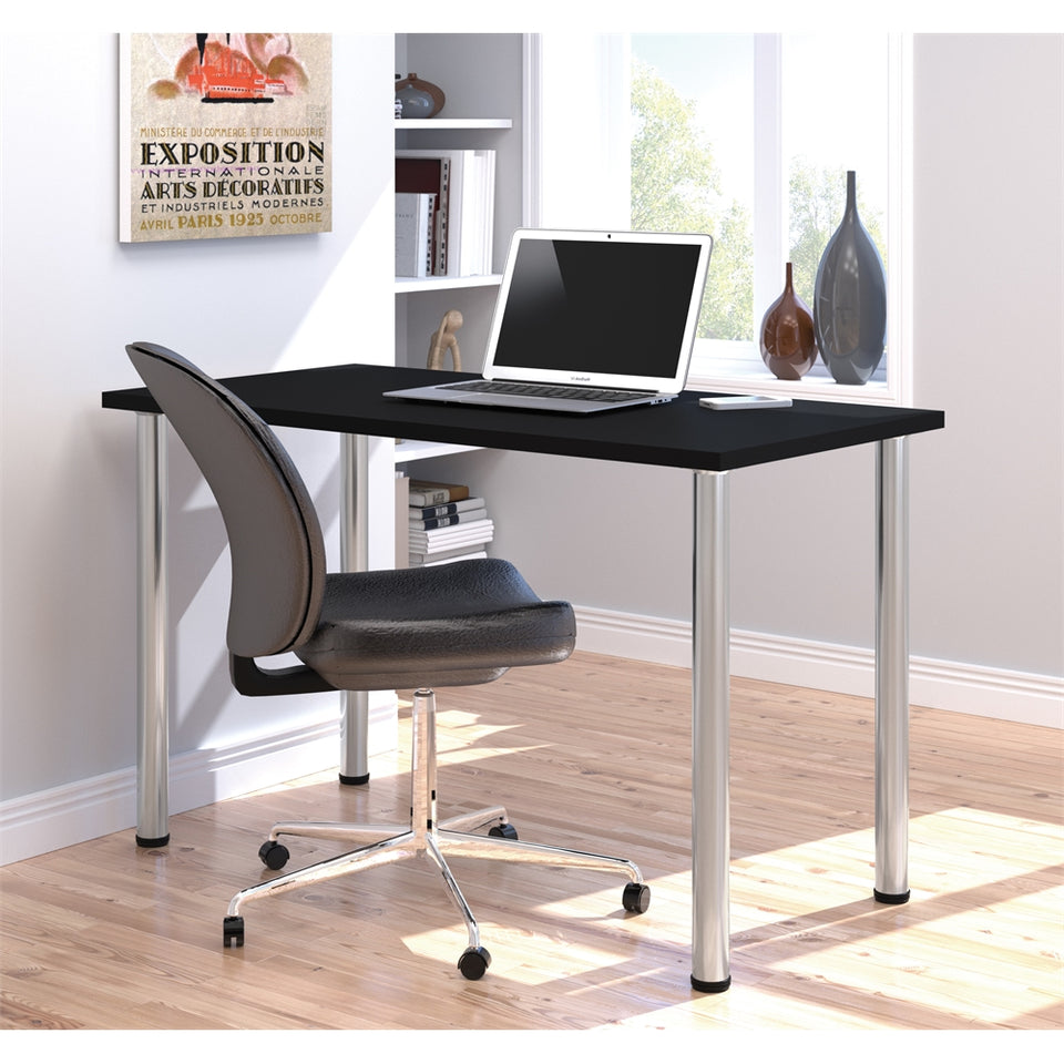 24" x 48" Table with round metal legs in Black