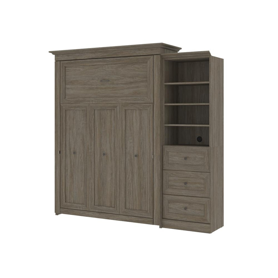 Bestar Versatile 93W Queen Murphy Bed and Shelving Unit with 3 Drawers (92W) in walnut grey