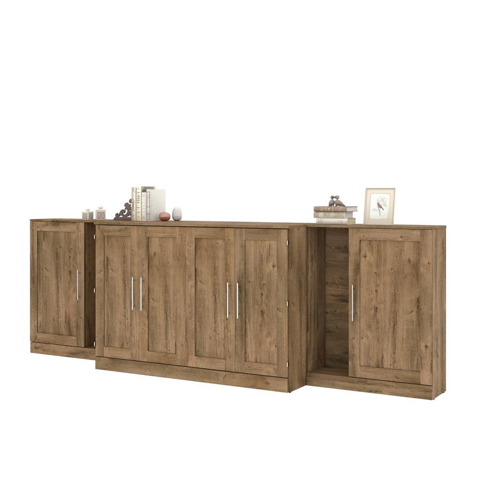 Pur by Bestar Queen Cabinet Bed with Two Storage Units - Rustic Brown