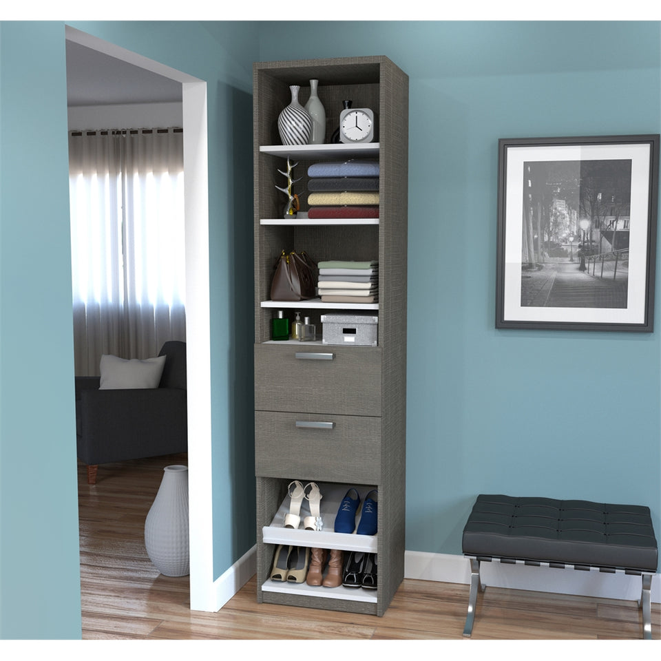 19.5" Shoe/Closet Storage Unit with drawers in Bark Gray and White