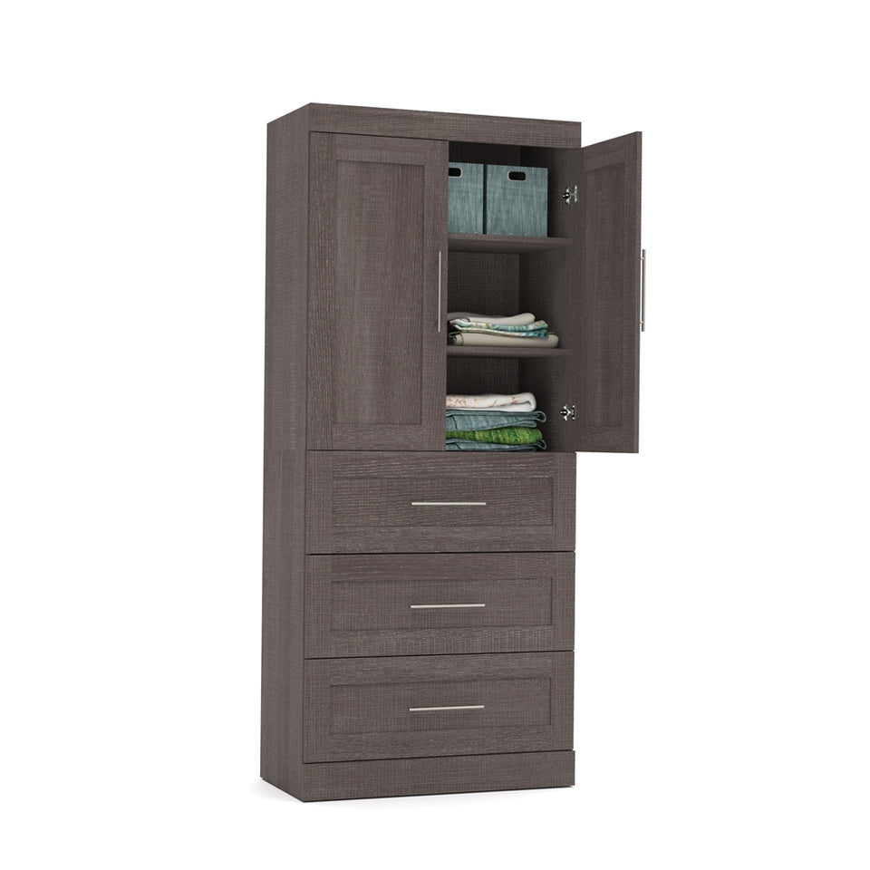 36" storage unit with 3-drawer set and doors in Bark Gray