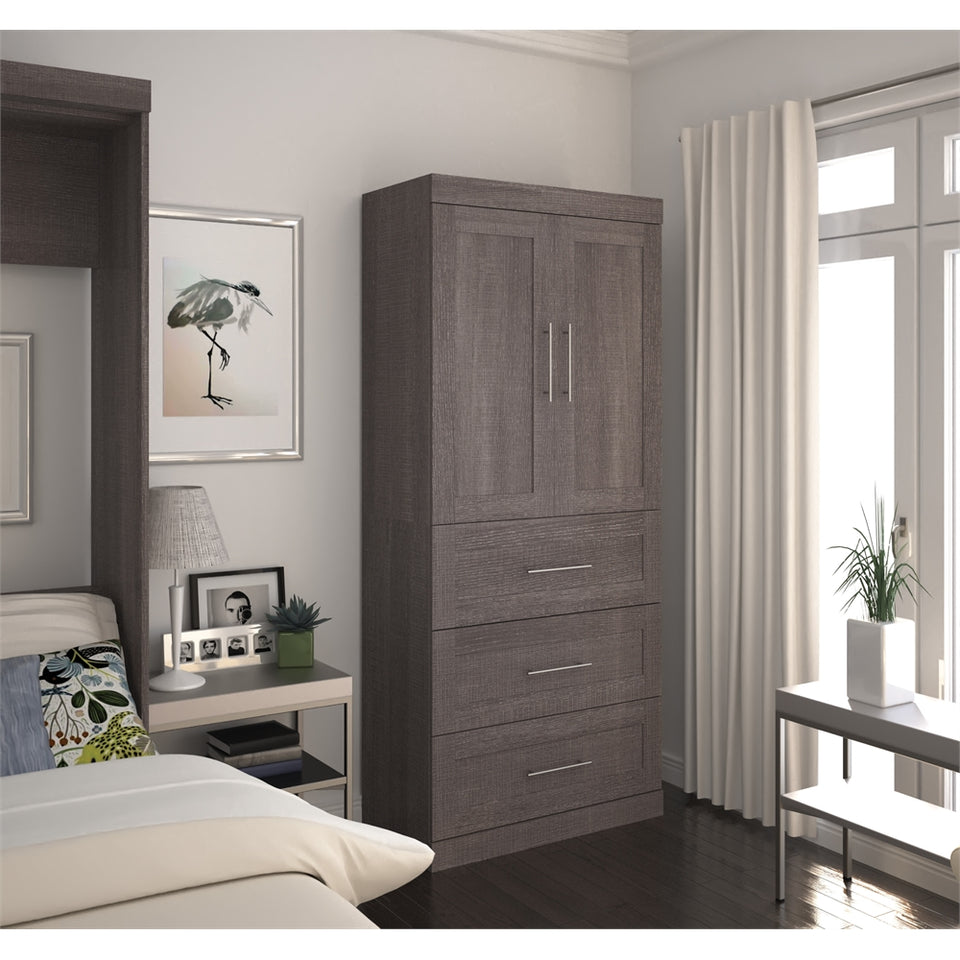36" storage unit with 3-drawer set and doors in Bark Gray