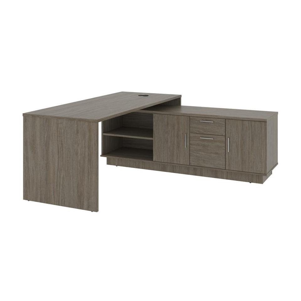 Bestar Equinox 72W L-Shaped Office Desk in walnut grey