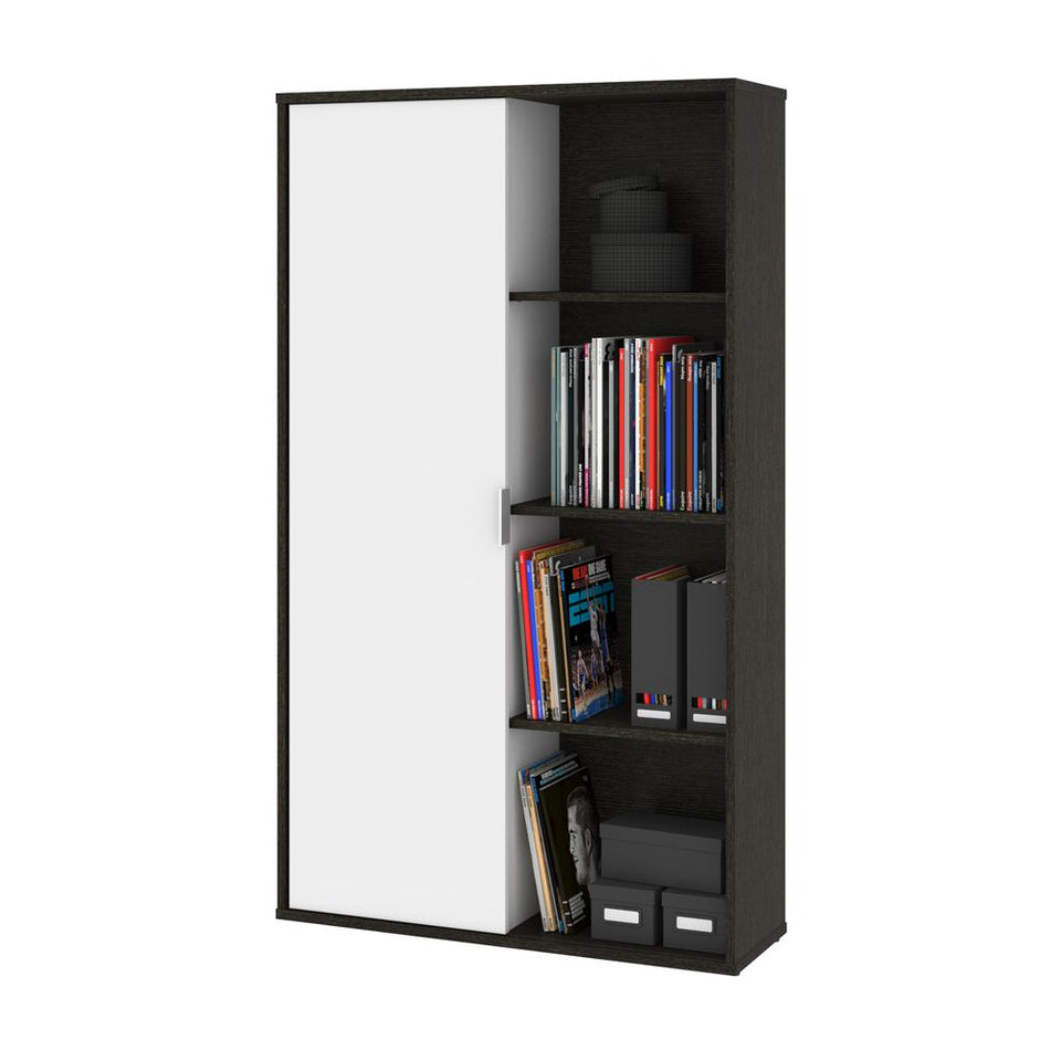 Aquarius Bookcase with Sliding Door - Deep Grey & White