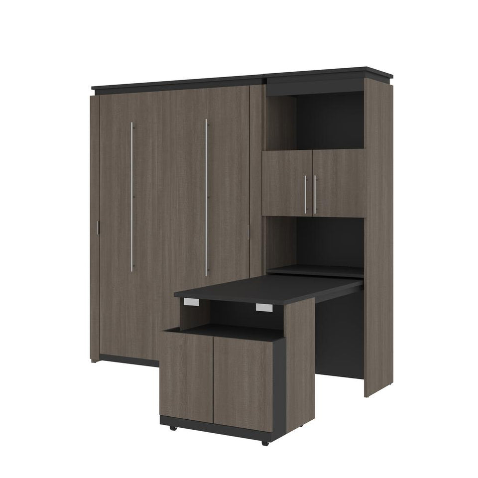 Bestar Orion Full Murphy Bed and Shelving Unit with Fold-Out Desk (89W) in bark gray & graphite