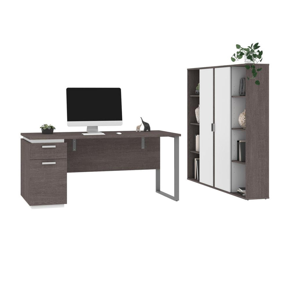 Aquarius 3-Piece Computer Desk and Two Bookcases - Bark Gray & White